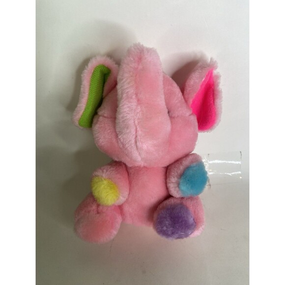 Vintage America Wego Pink Elephant Plush Stuffed Animal Toy Multicolor Ears Paws